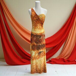Lucas And Emma One Shoulder Maxi Dress Animal Print Cutout Resort Glam Evening‎